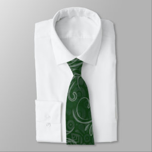 Modern Green Flourishes and Flowers Groomsmen Tie