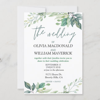 Modern Green flowers Simple Wedding Invitation