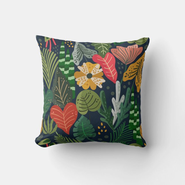 Modern Green Foliage Floral Pattern Cushion (Front)