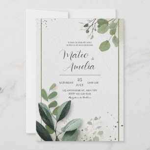 Modern Green Foliage Minimalist Nature Wedding Invitation
