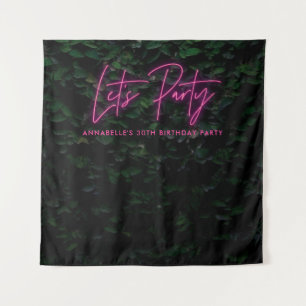 Modern green foliage pink girl neon Lets party Tapestry