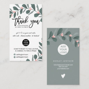 Modern green foliage pink logo order thank you business card