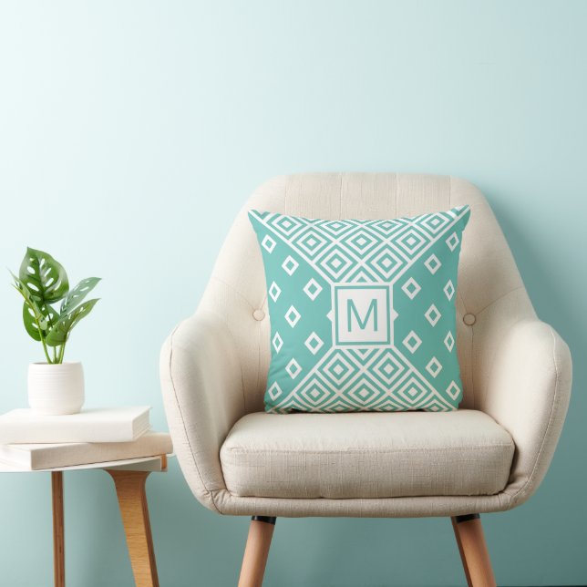 Modern Green Geometric Monogram Cushion (Chair)