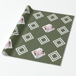 Modern Green Geometric Photo Print Christmas Wrapping Paper