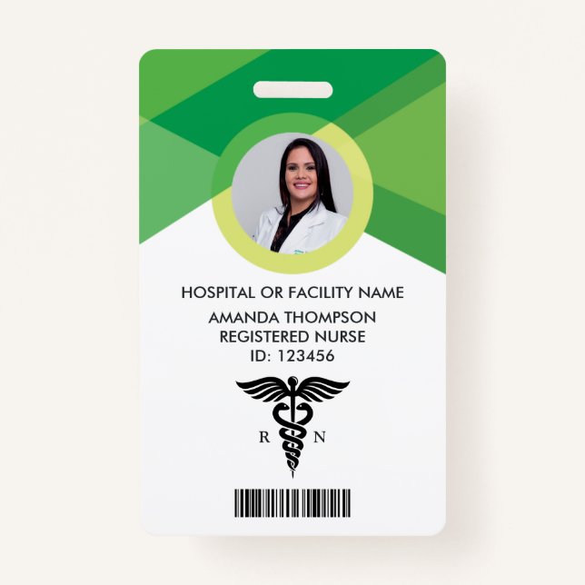 Modern Green Geometric Registered Nurse Photo ID ID Badge (Front)