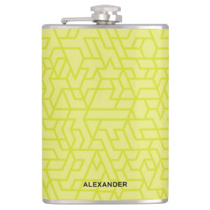 Modern Green Geometric With Name Hip Flask