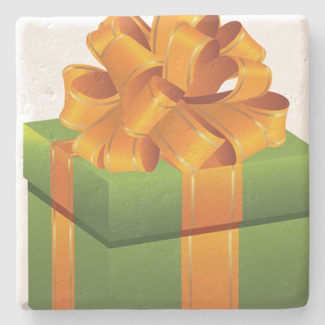 Modern Green Gift Gold Ribbon Christmas Stone Coaster (Front)