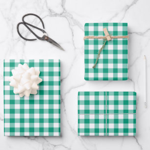 Modern Green Gingham Checks Pattern Wrapping Paper Sheet