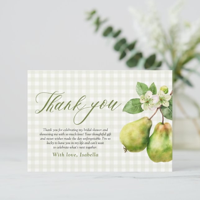 Modern Green Gingham Perfect Pair Bridal Shower Thank You Card (Standing Front)
