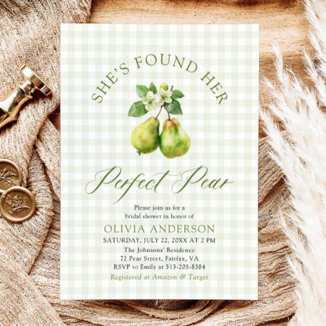 Modern Green Gingham Perfect Pear Bridal Shower Invitation (Modern Green Gingham Perfect Pear Bridal Shower Invitation)