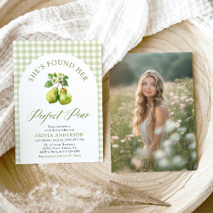 Modern Green Gingham Perfect Pear Bridal Shower Invitation