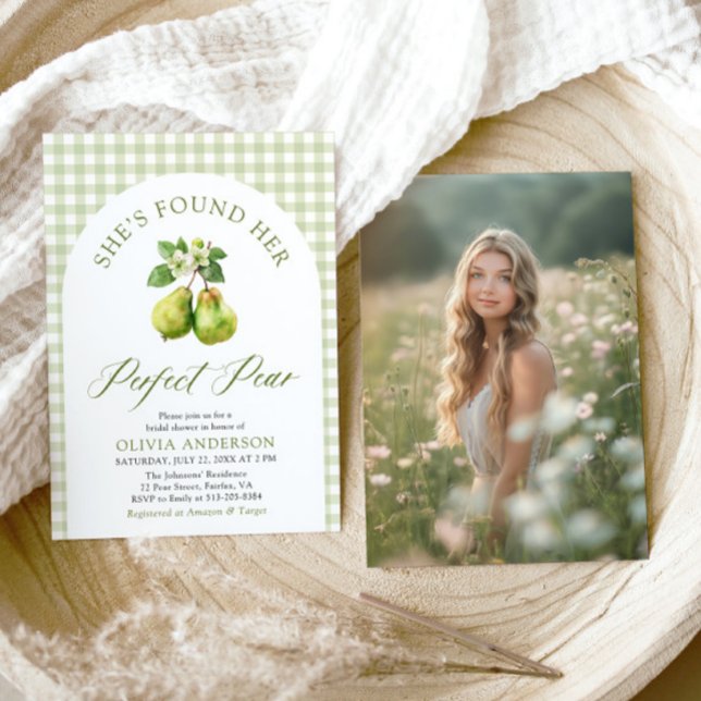 Modern Green Gingham Perfect Pear Bridal Shower Invitation (Modern Green Gingham Perfect Pear Bridal Shower Invitation)