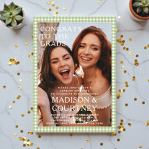 Modern Green Gingham Photo Graduation Party