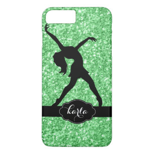 Modern Green Glitter & Black Dancer Silhouette iPhone 8 Plus/7 Plus Case