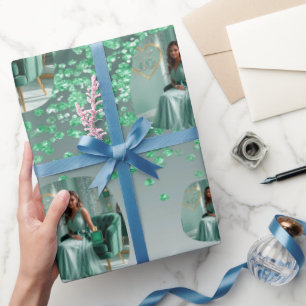 Modern Green Glitter Ombre Photo Template Birthday Wrapping Paper