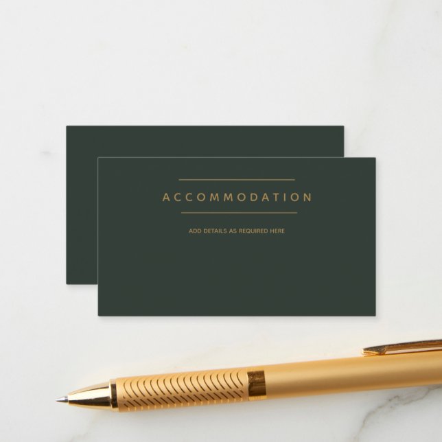 Modern Green Gold ACCOMMODATION Details Wedding Enclosure Card (Front/Back In Situ)