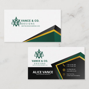 Modern Green Gold Architecture Interior Design Bus Business Card