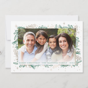Modern Green Gold Botanical  Photo Chistmas Holida Holiday Card