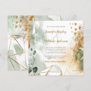 Modern Green Gold Botanical Square   Invitation