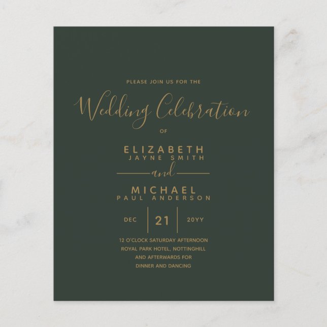 Modern Green Gold Budget Wedding Invites (Front)