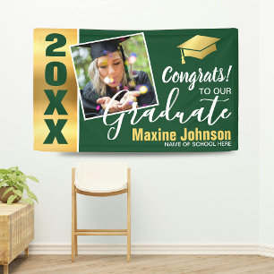 Modern Green & Gold Class of 2026 Photo Graduation Banner