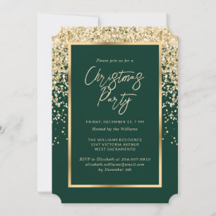 Modern Green Gold Confetti Christmas Party Invitation