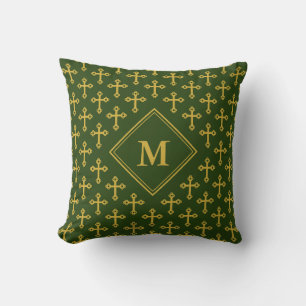 Modern Green Gold CROSS Monogram Cushion
