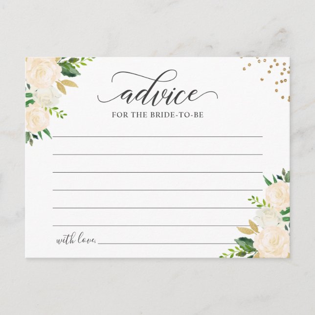 Modern Green Gold Floral Words of Advice Card (Front)