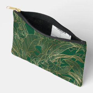 Modern Green Gold Foliage Plant Botanical Design Accessory Pouch