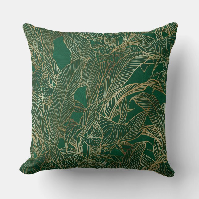Modern Green Gold Foliage Plant Botanical Design Cushion (Front)