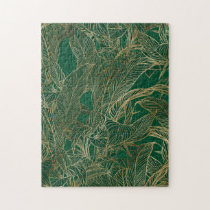 Modern Green Gold Foliage Plant Botanical Design Jigsaw Puzzle
