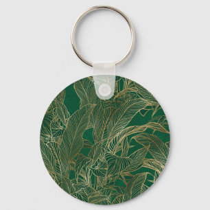 Modern Green Gold Foliage Plant Botanical Design Key Ring