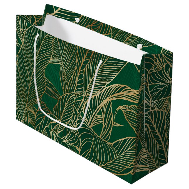 Modern Green Gold Foliage Plant Botanical Design Large Gift Bag (Front Angled)