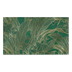 Modern Green Gold Foliage Plant Botanical Design Name Tag