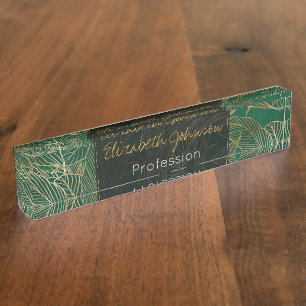 Modern Green Gold Foliage Plant Botanical Design Nameplate