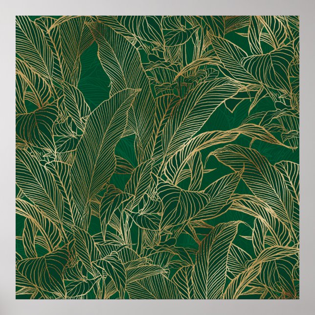 Modern Green Gold Foliage Plant Botanical Design Poster (Front)