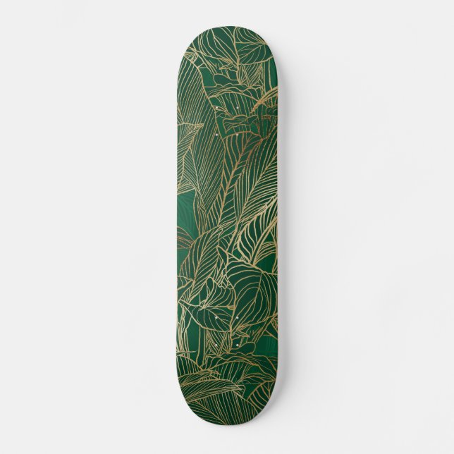 Modern Green Gold Foliage Plant Botanical Design Skateboard (Front)