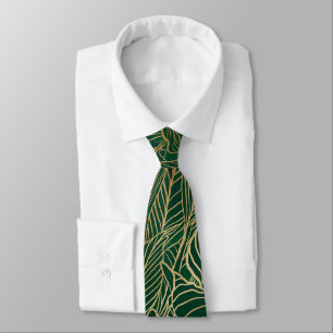 Modern Green Gold Foliage Plant Botanical Design Tie