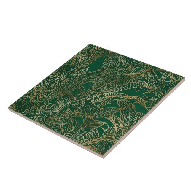 Modern Green Gold Foliage Plant Botanical Design Tile (Side)