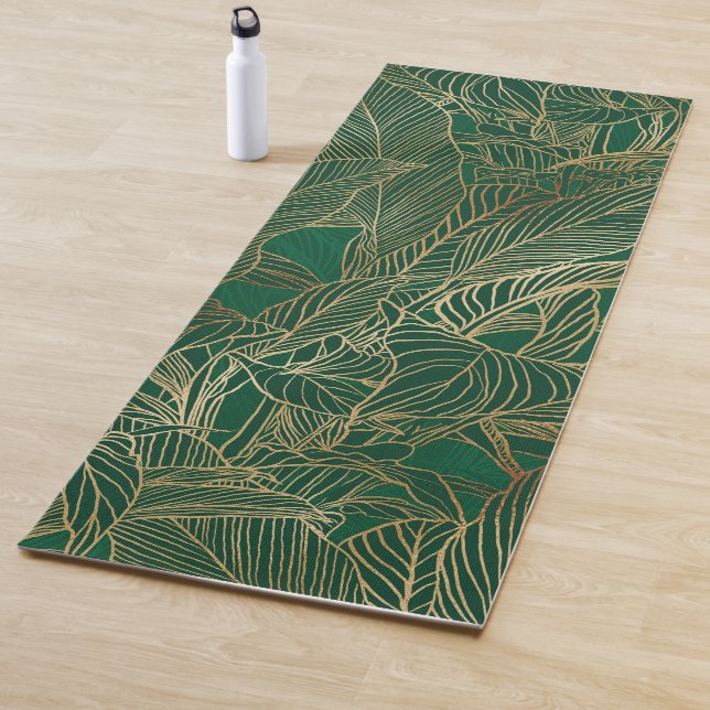 Modern Green Gold Foliage Plant Botanical Design Yoga Mat (In Situ)