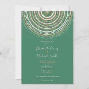 Modern Green Gold Geometric Mandala Invitation