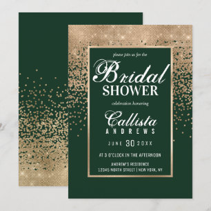 Modern Green Gold Glitter Confetti Bridal Shower Invitation