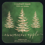 Modern Green Gold Glitter Pine Christmas Candle  Square Sticker<br><div class="desc">Modern Green Gold Glitter Pine Christmas Candle Square Sticker</div>
