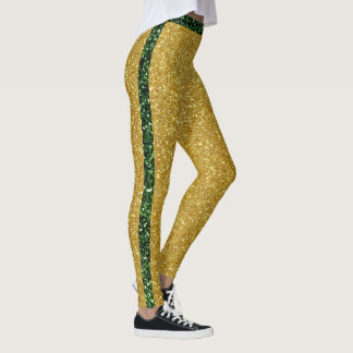 Modern Green Gold Glitter Sparkle Colourful Stripe Leggings