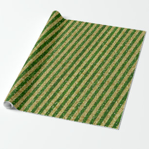 Modern Green Gold Glitter Stripes Pattern Wrapping Paper