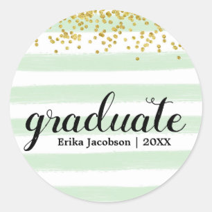 Modern Green & Gold Graduate Custom Stickers