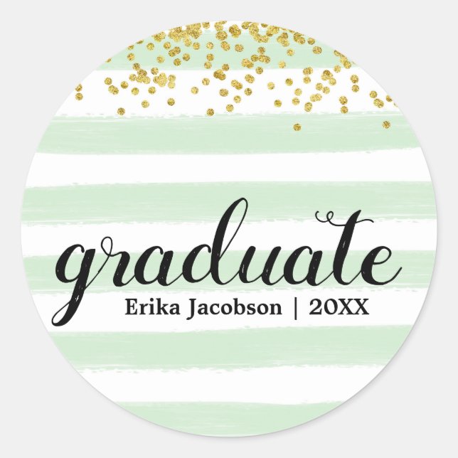 Modern Green & Gold Graduate Custom Stickers (Front)