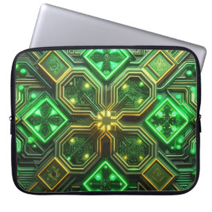 MODERN GREEN & GOLD IRISH CELTIC PATTERNS LAPTOP SLEEVE