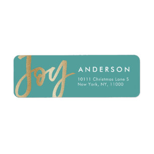 Modern Green Gold JOY Christmas Return Address