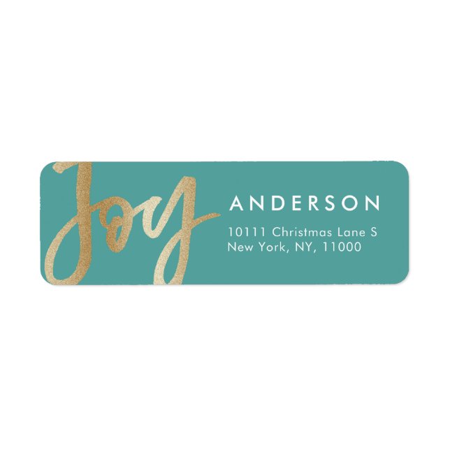 Modern Green Gold JOY Christmas Return Address (Front)